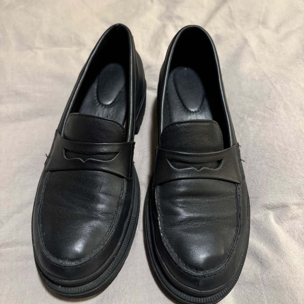 Black Leather Women's Penny Loafers - 9